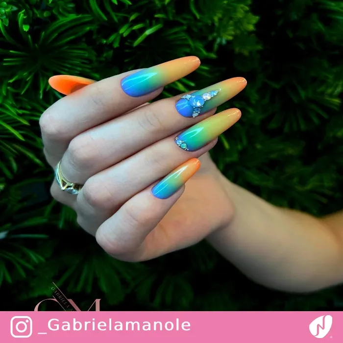 Summer Gradient Nails with Rhinestones